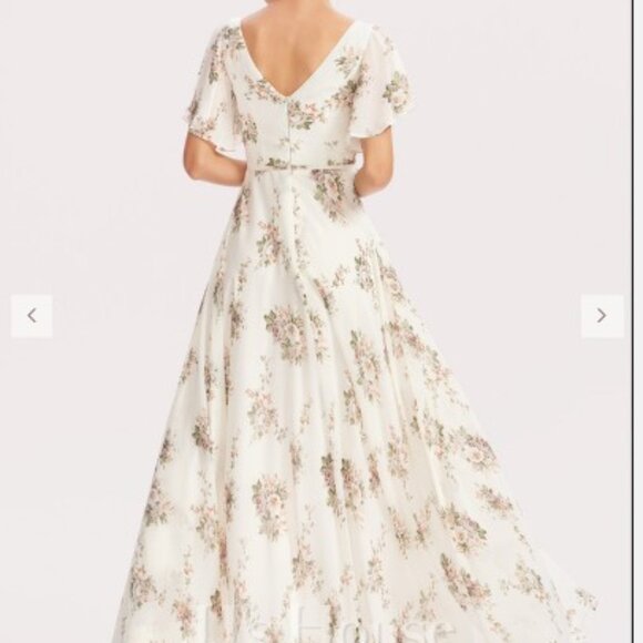 NWT JJ's House 12 A-Line V-Neck Floor Length Chiffon Floral Bridesmaid Dress - Picture 8 of 10